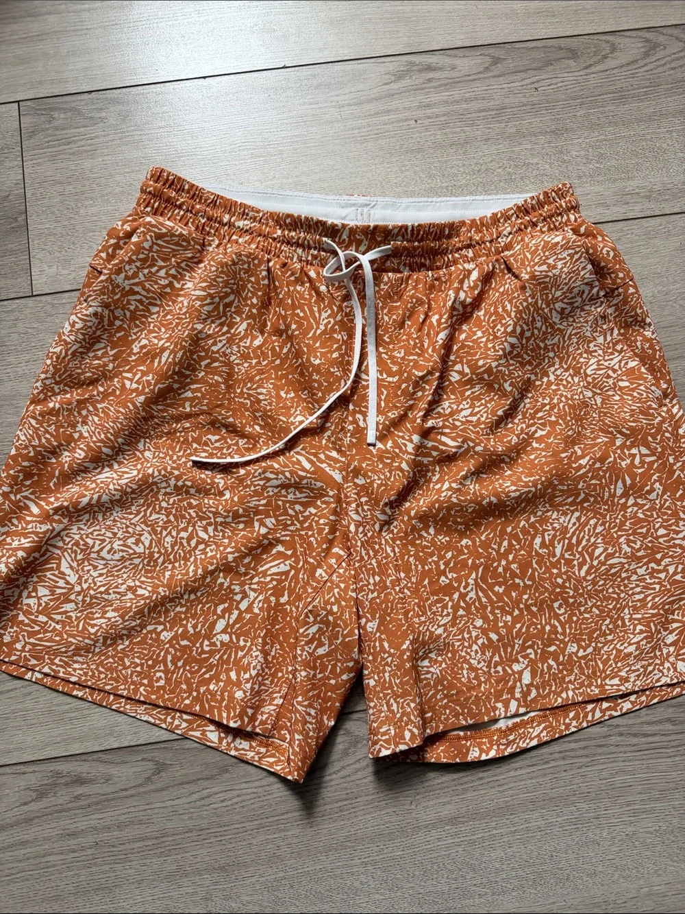 Lululemon Men’s Orange White Abstract Print Swim Shorts